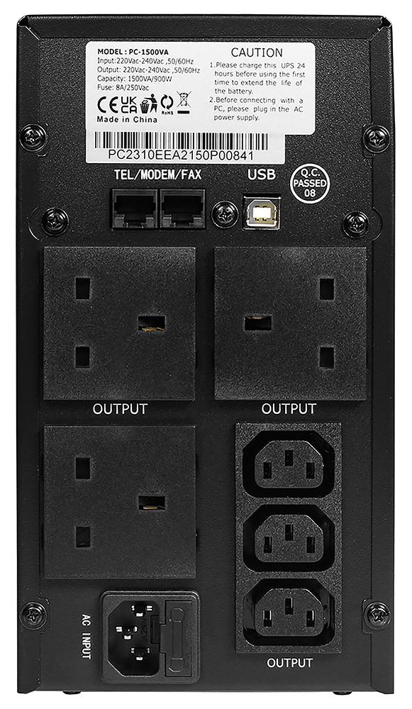 Powercool Smart UPS 1500 VA 900Watt 3x UK Sockets 3x IEC Sockets UPS - Image 2