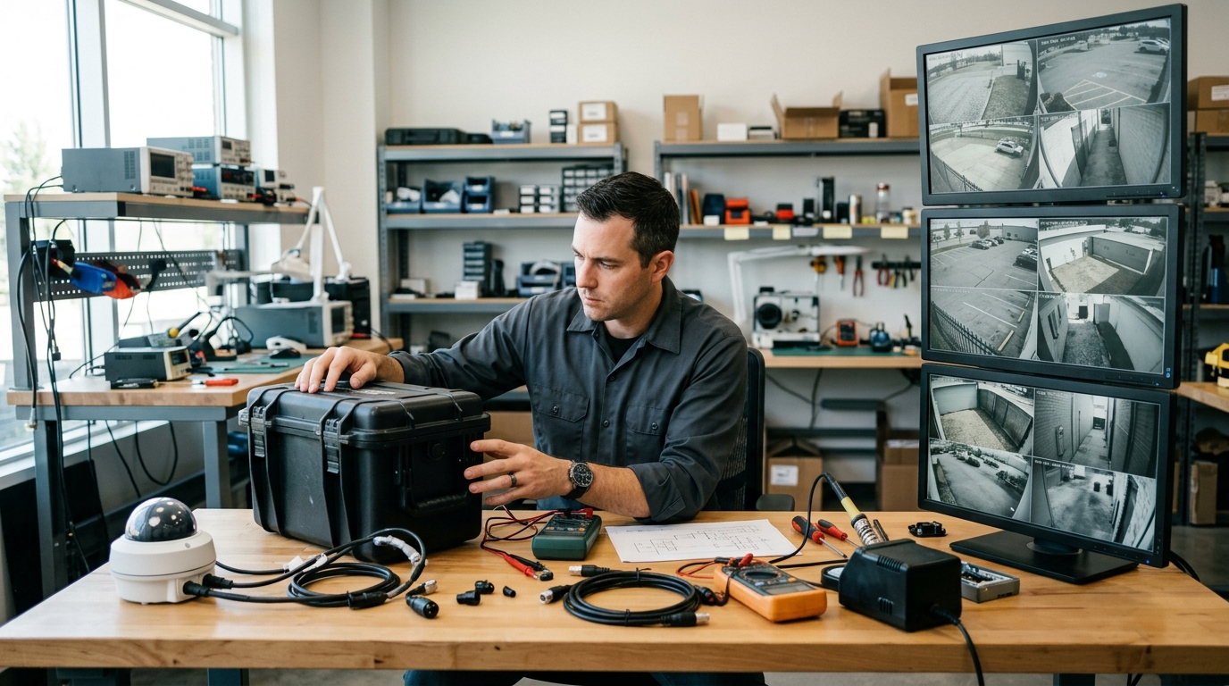 Engineer working on CCTV battery backup