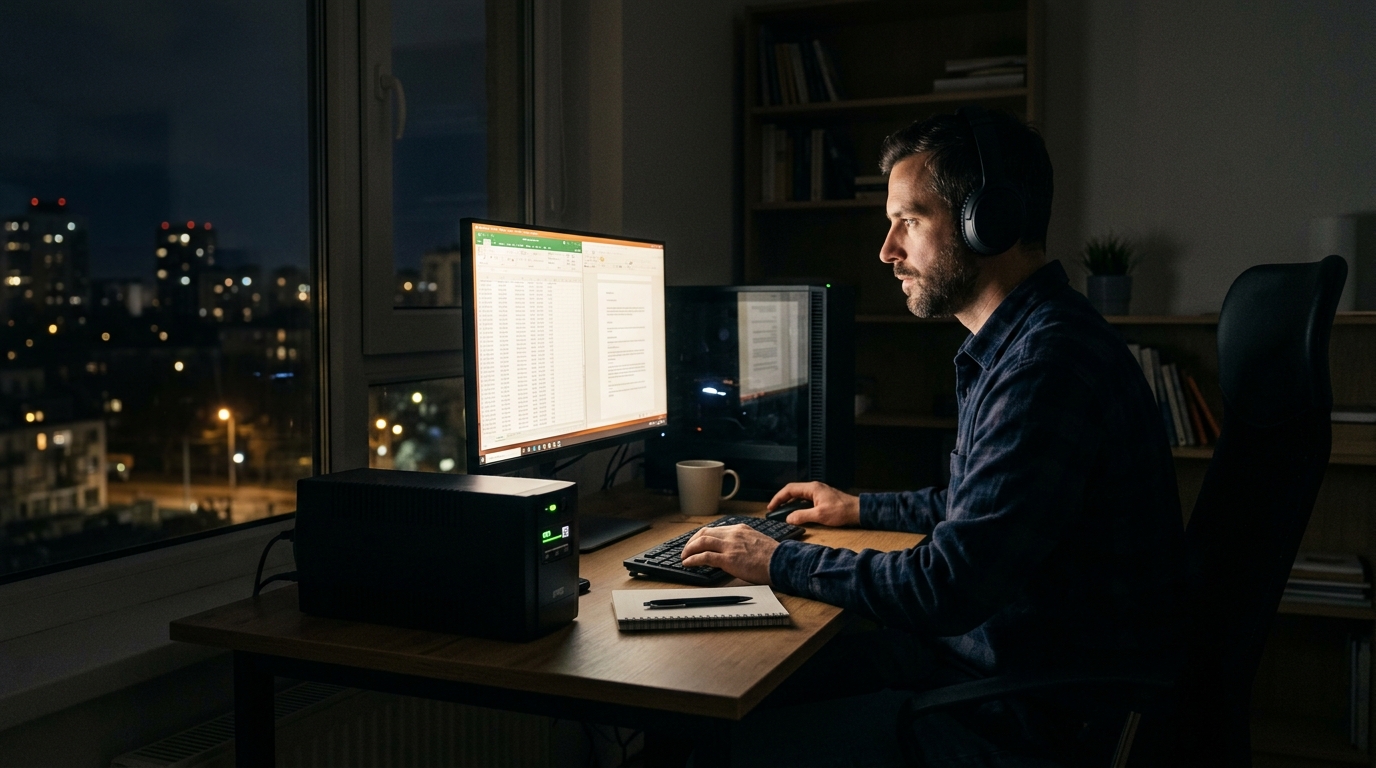 Remote worker looking at computer screen